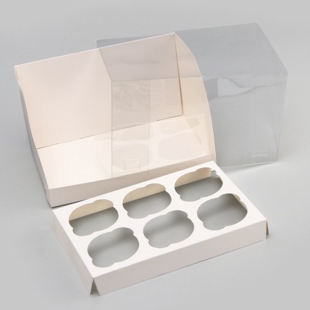Confectionery folding box for 6 cupcakes, white 23.5 x 16 x 14 cm-4