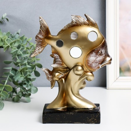 Souvenir Polystone "Golden Fish" with mirrors 16.5x7x22 cm-2