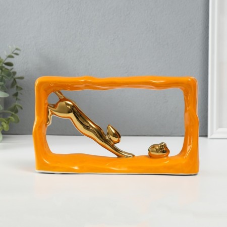 Souvenir Ceramics "Cats Mouse - Pursuit. Rectangle" Orange with gold 5.5x21.5x13 cm-3
