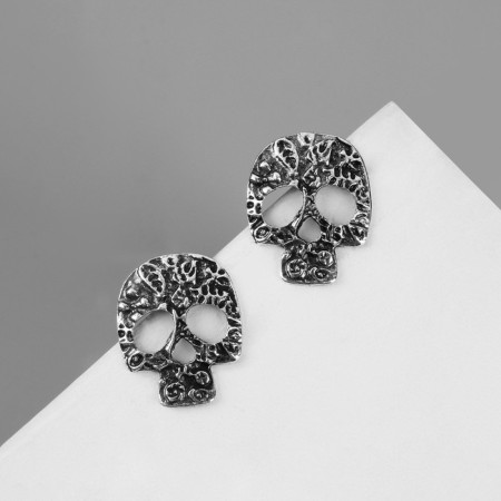 Earrings "Skull" openwork, color black silver-2