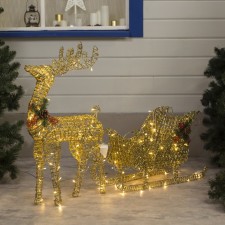 LED figure “Deer with golden sleigh”, deer: 50 × 85 × 18 cm, sleigh: 70 × 43 × 22 cm, metal, 220 V, glow warm white