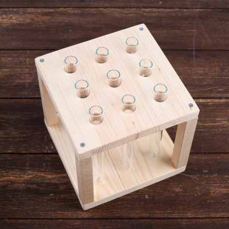 Wooden Kashpo 15.5 × 15.5 × 16.5 cm with 9 flasks "Square", natural-2