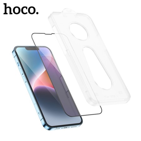 Hoco protective glass for iPhone 14/13/13 Pro, with a frame for installation, full glue, 0.33 mm-3