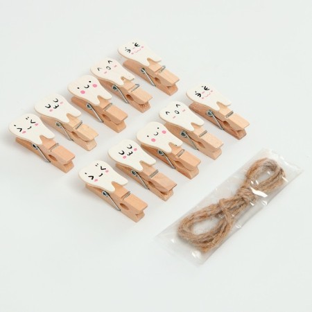 Decorative clothespins with a rope for the suspension "teeth" set 10 pcs. - 1.5 × 12 × 14 cm-2