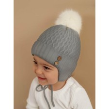 A cap on ties with a pompom Children's Amarobaby Pure Love Wool, insulated, size 42-44, color gray color