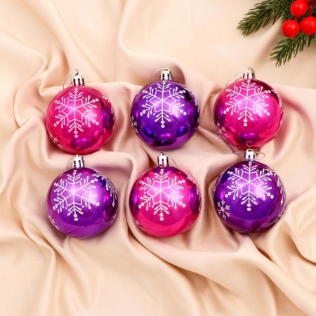 Set of balls plastic D-6 cm, 6 pcs "Snow Eide Frame" Lilac violet