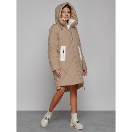 Coat insulated winter female, size 48, color light brown-5