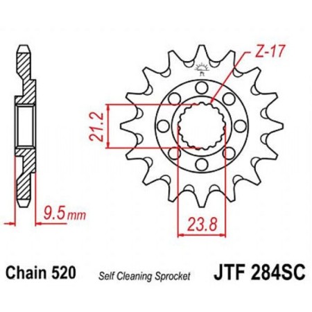 Front star, presenter, jtf284 for a motorcycle, steel with self -cleaning, chain 520, 13 teeth 41645