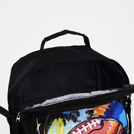 Young backpack from textiles on lightning, 3 pockets, black color-5