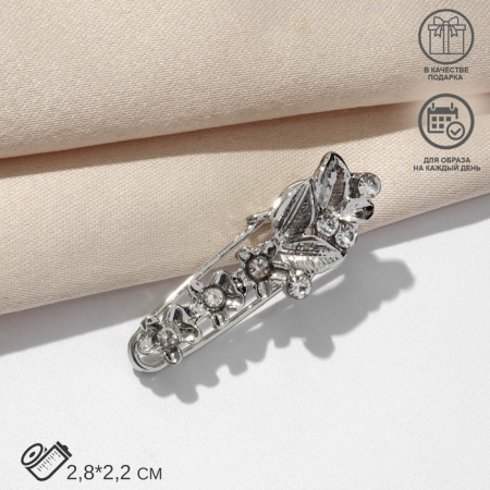 Pin "flowers and leaves", 2.8 cm, white color in black silver-2