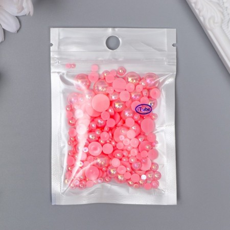 Decor for creativity plastic "Half of beads. Pink mother of pearl" d = 3-10 mm, set 10 grams-2