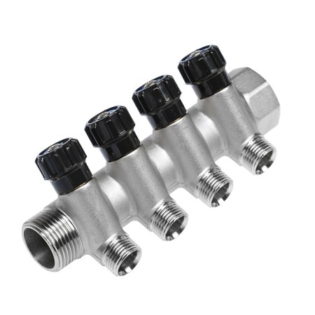 Collector "STM" Profi, with valves, 1 "x1/2", 4 exits, nickel.
