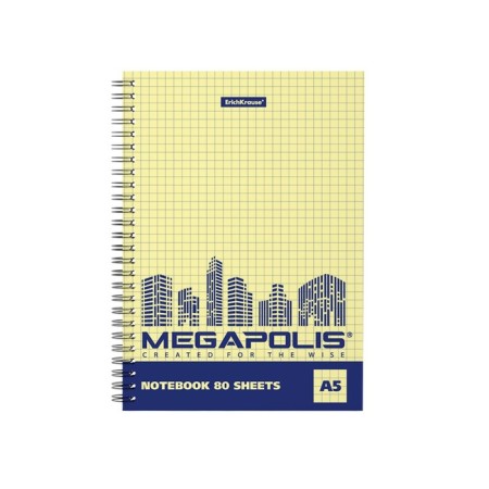 Notebook A5, 80 sheets in a cage on a spiral Erichkrause "Megapolis Yellow Concept", cover coated cardboard, yellow internal unit