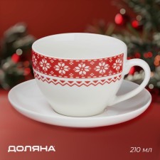 New Year's teaspoon of the share of the Finnish forest, 2 items: a cup 210 ml, a saucer d = 15 cm, porcelain, white color