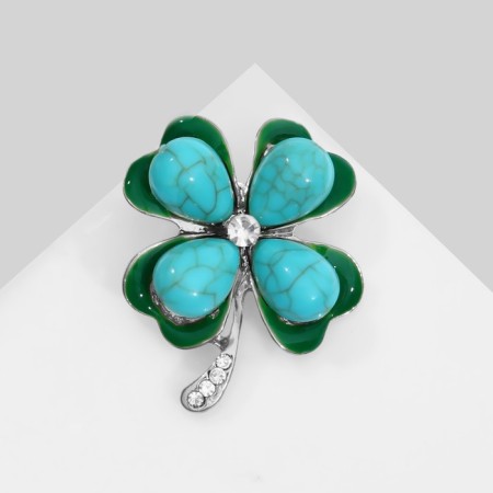 Brooch "Clover" with turquoise, colored in silver