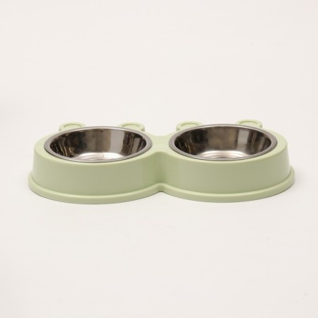 Metal dual bowl on a plastic basis 2 x 400 ml, 28 x 15.5 x 4 cm, green-1