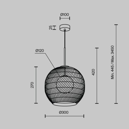 Suspension lamp Maytoni Mod204PL-01BG1, 1xG9, 28W, 30x30x345 cm, black color-2