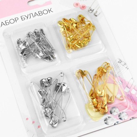 A set of English pins, 32 /45 mm, 60 pcs, gold / silver color-2