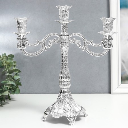 Summary Metal for 3 candles "Pattern" silver 10x25x26 cm-1