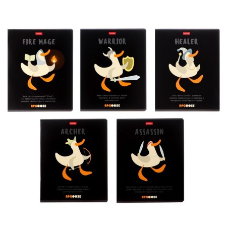 Notebook of 48 sheets in the “combat goose” cage, covered cardboard, selective varnish, rounded corners, 5V, mix
