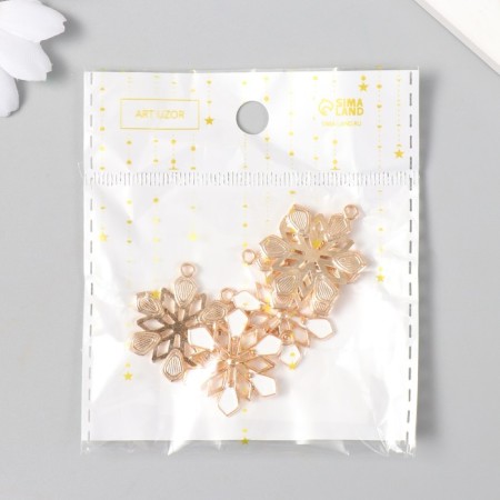 Decor for creativity Metal, enamel "Snowflake gold with white" 2.9x2.2 cm-4