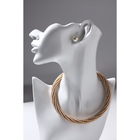 Set 2 objects: earrings, necklace with pearls "Giselle" dense thread, white-golden color, 35 cm-5
