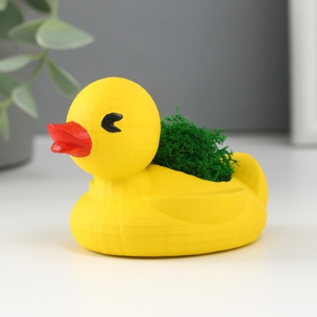 Concrete "duck" 6x8x5.5 cm yellow with moss (moss green. Stabilized)-2
