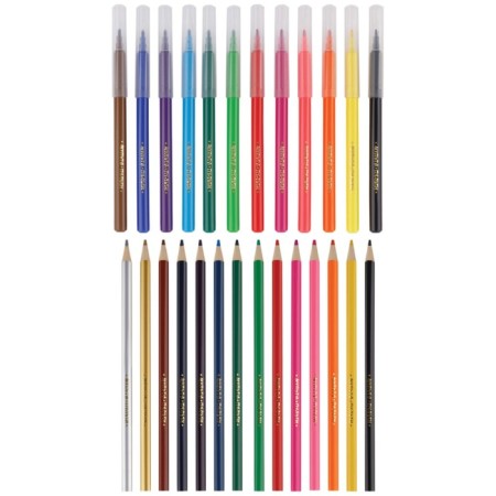 A set for drawing multi-bullets (felt-tip pens 12 colors, pencils 14 colors), plastic case-5
