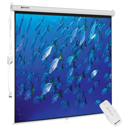 Production screen 180 x 180 cm, Brauberg Moto, matte, wall, electric drive-1
