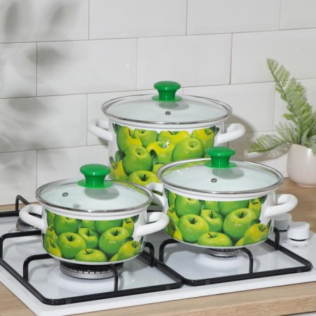 Set of pots "late apples", 3 items: 1.5 l, 2.3 l, 5 l, glass covers, induction-3