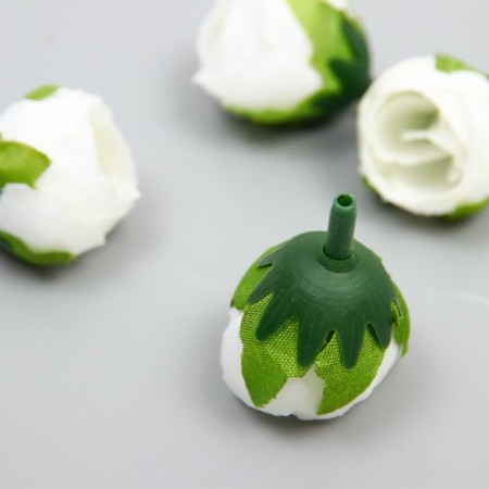 Budon on the leg for decoration "Rose Pionoid bud" white 2.5x3 cm-1
