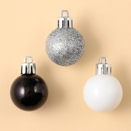 Christmas balls New Year, for the New Year, plastic, d = 3 cm, 6 pcs., Black, silver, white color-1