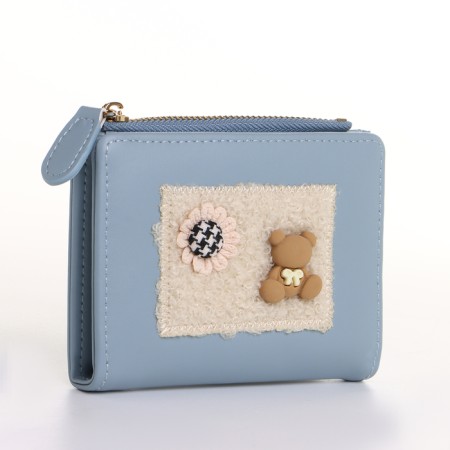 Women's wallet on the button, blue color