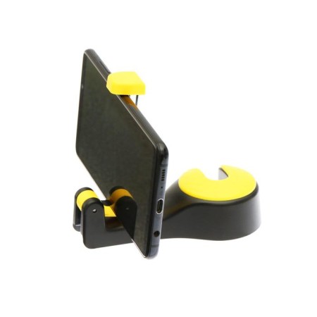Torso-chuckle, on a headrest with a phone holder