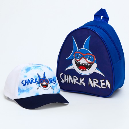 Children's set "Shark Area" (backpack+cap), river. 52-54 cm-1