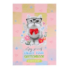 A5 sketchbook, 80 sheets of a “cat with a bow”, solid cover, matte lamination, tinted block 100g/m²