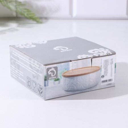 Porcelain Bank for bulk products Bellatenero “Leaves”, 450 ml, D = 15 cm, white color-3