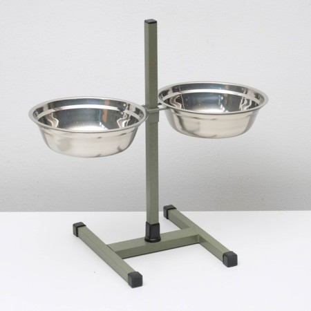 Stand with bowls, 2 x 2 l, height 50 cm, collapsible, green-1