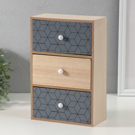 Casket Wood 3 Boxes "Geometry" Beige with black 10x17.2x26 cm
