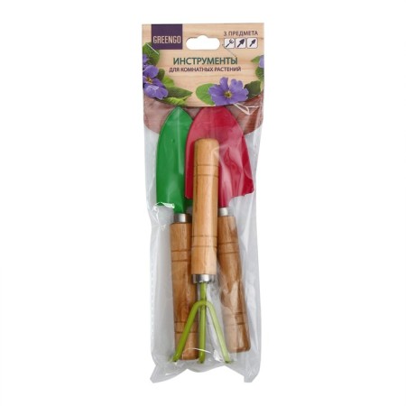 A set of garden tools, 3 objects: looser, scoop, rake, length 20 cm, color mix, Greengo-5