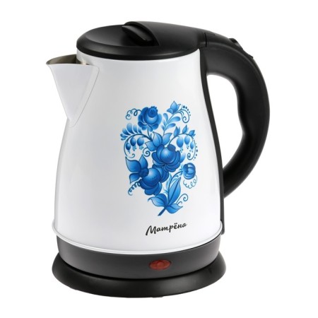 Electric kettle "Matryona" MA-003, Metal, 1.7 l, 1500 W, white-black with a drawing "Gzhel"