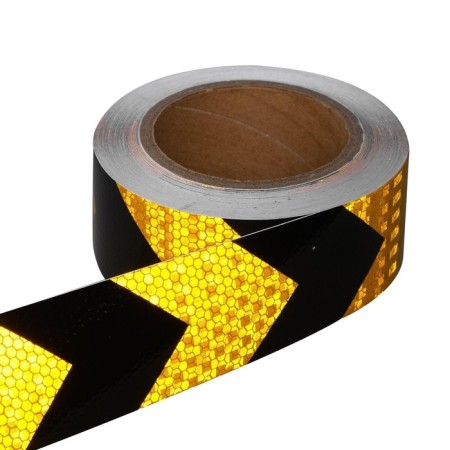 Reflective tape, self-adhesive, black and yellow, 5 cm x 15 m