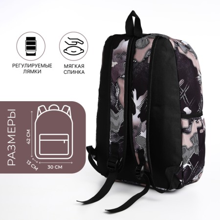 Youth backpack from textiles, 3 pockets, black/purple color-1