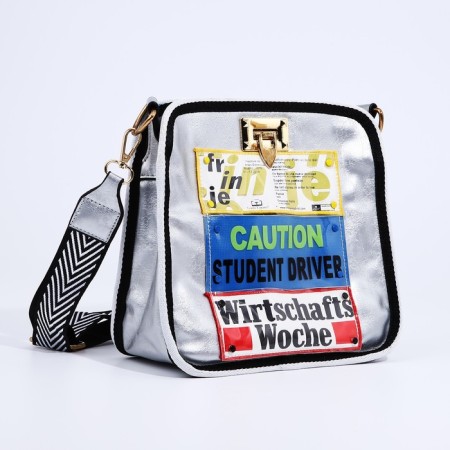 Bag Cross-Bodi with a zipper, silver color-3