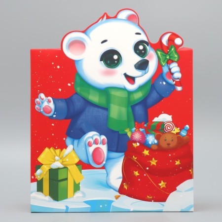 Folding box “Happy New Year!”, White bear, 25 x 25 x 10 cm, new year-1