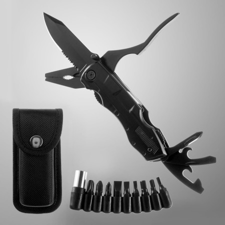 Swiss knife 12V1, 17cm, blade 73mm/1.5mm, black