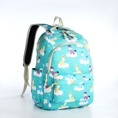 Set of a youth backpack from textiles, a choper bag, turquoise color-1