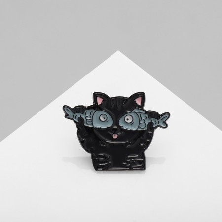 Icon "cat" with fish, black and gray black metal-2