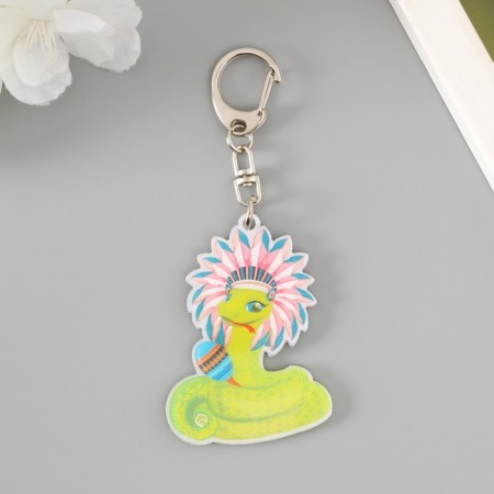 Acryl keychain "Snake with Marakas in the Indian headdress" 5.8x4.3 cm