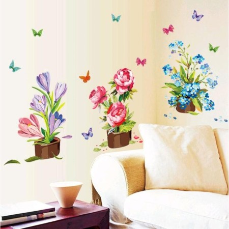 Plastic sticker interior "flowers in pots" 50x70 cm